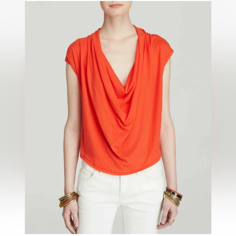 Free People "We The Free" Fantasy Jersey Cowl Neck Tee T-shirt in Firecracker Me